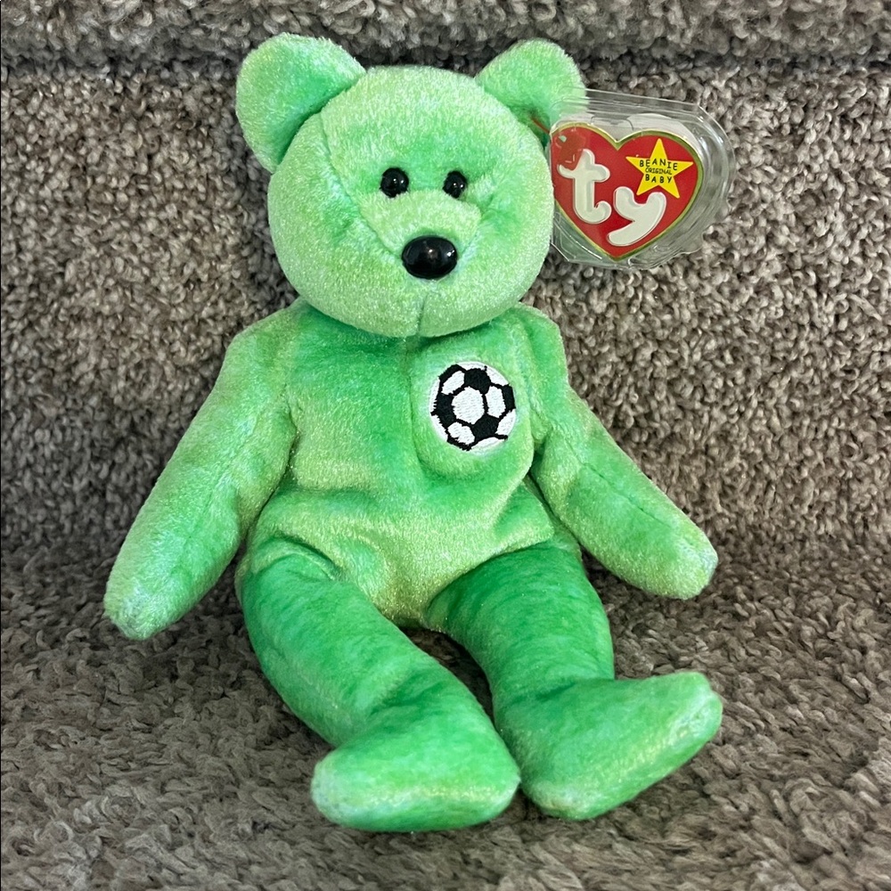 Ty Green Bear with Soccer Theme Kicks